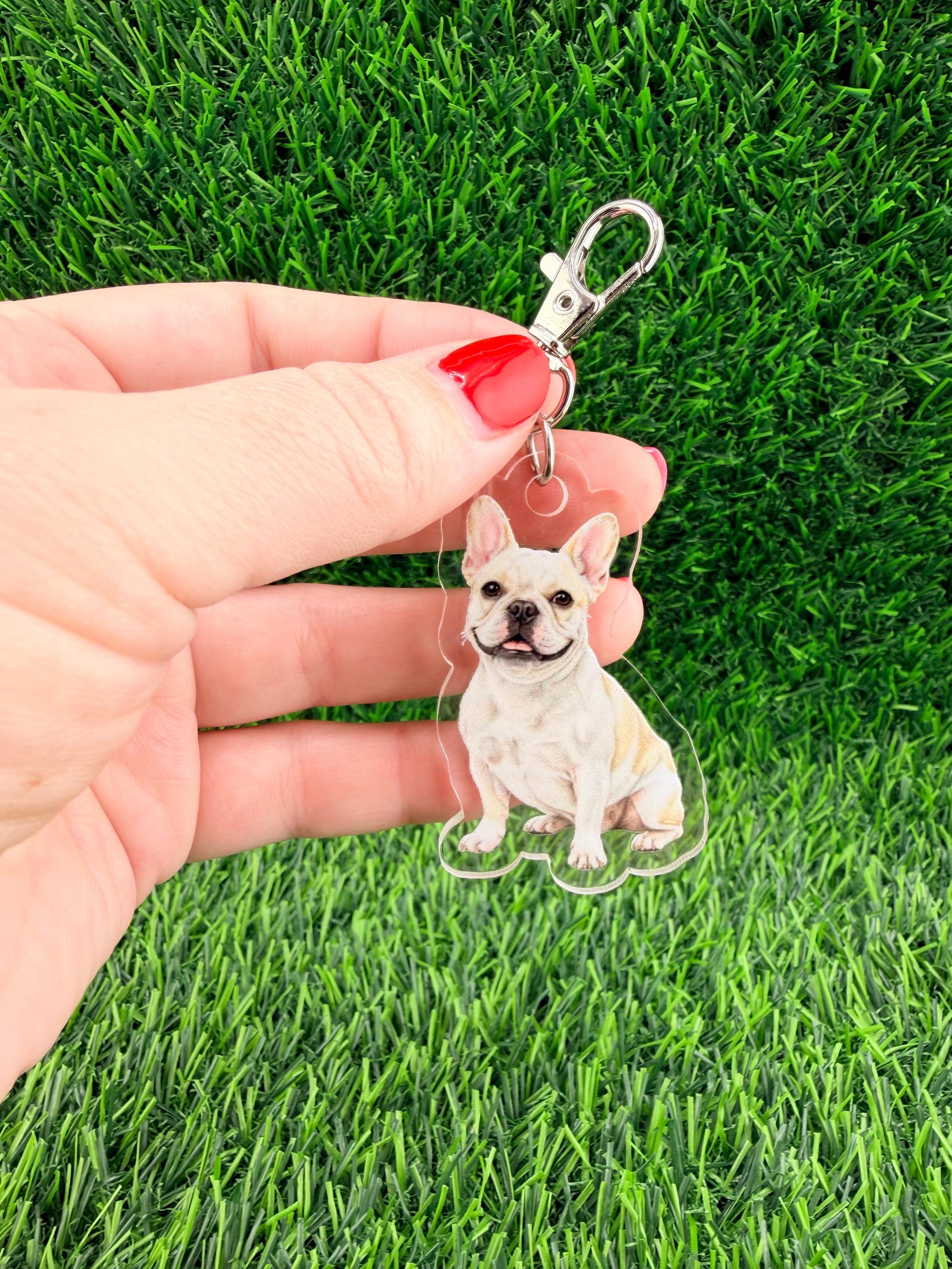 Frenchie Cream Pied French Bulldog Keychain