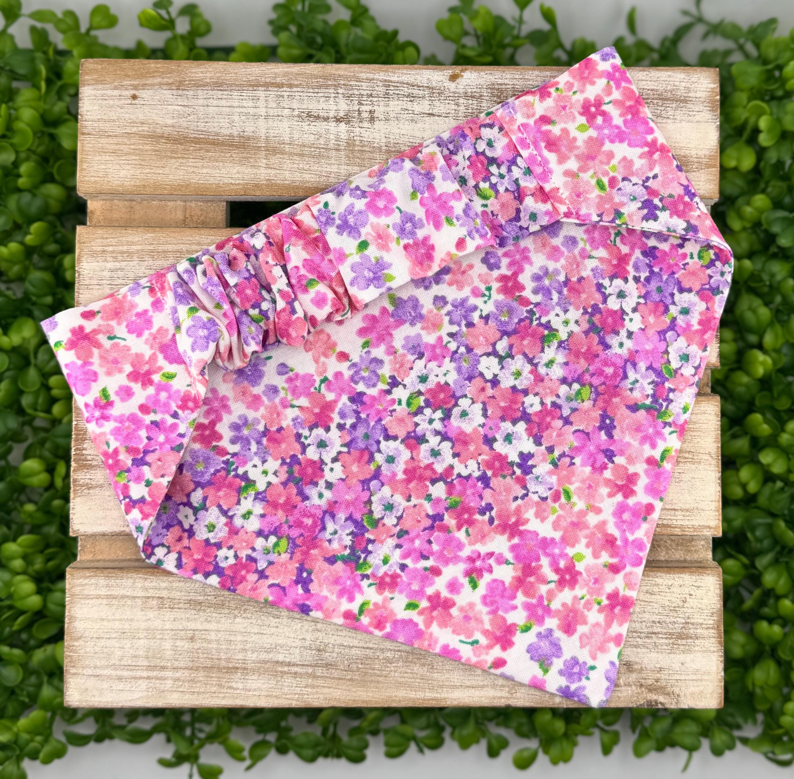 Pink and Purple Floral Scrunchie Dog Bandana