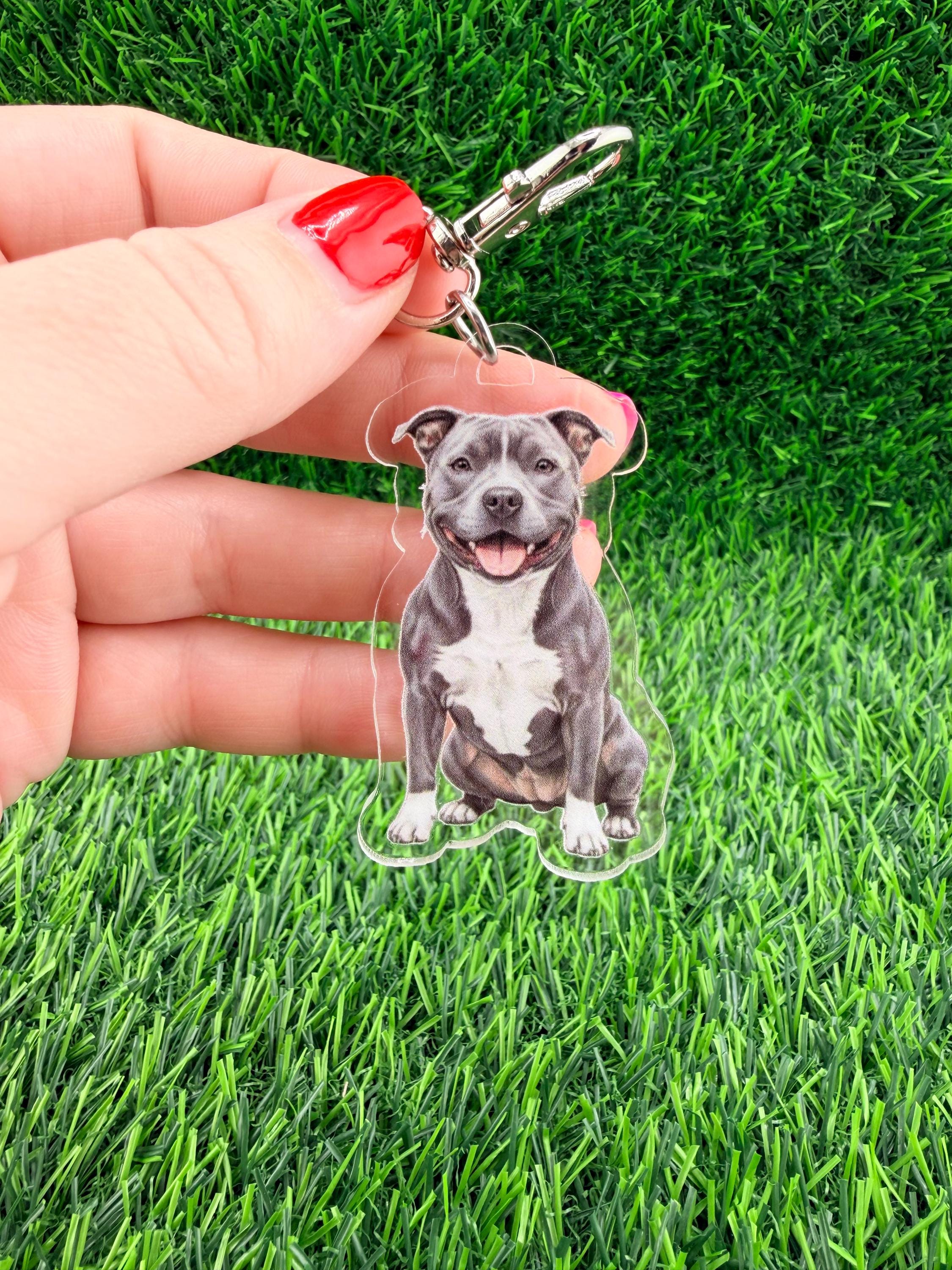 Staffy Staffordshire Blue and White Dog Keychain