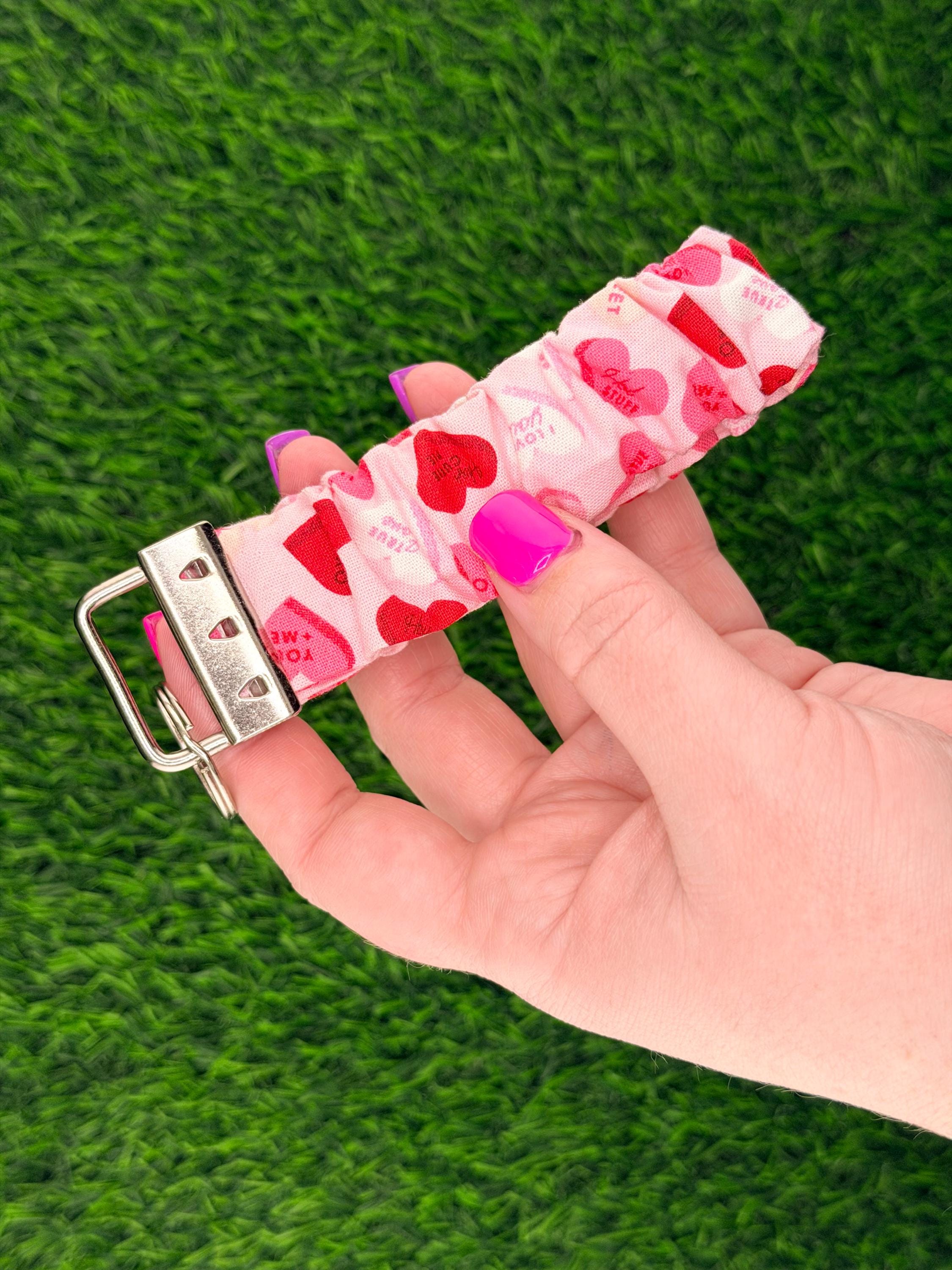 Pink conversation Hearts Scrunchie Wristlet