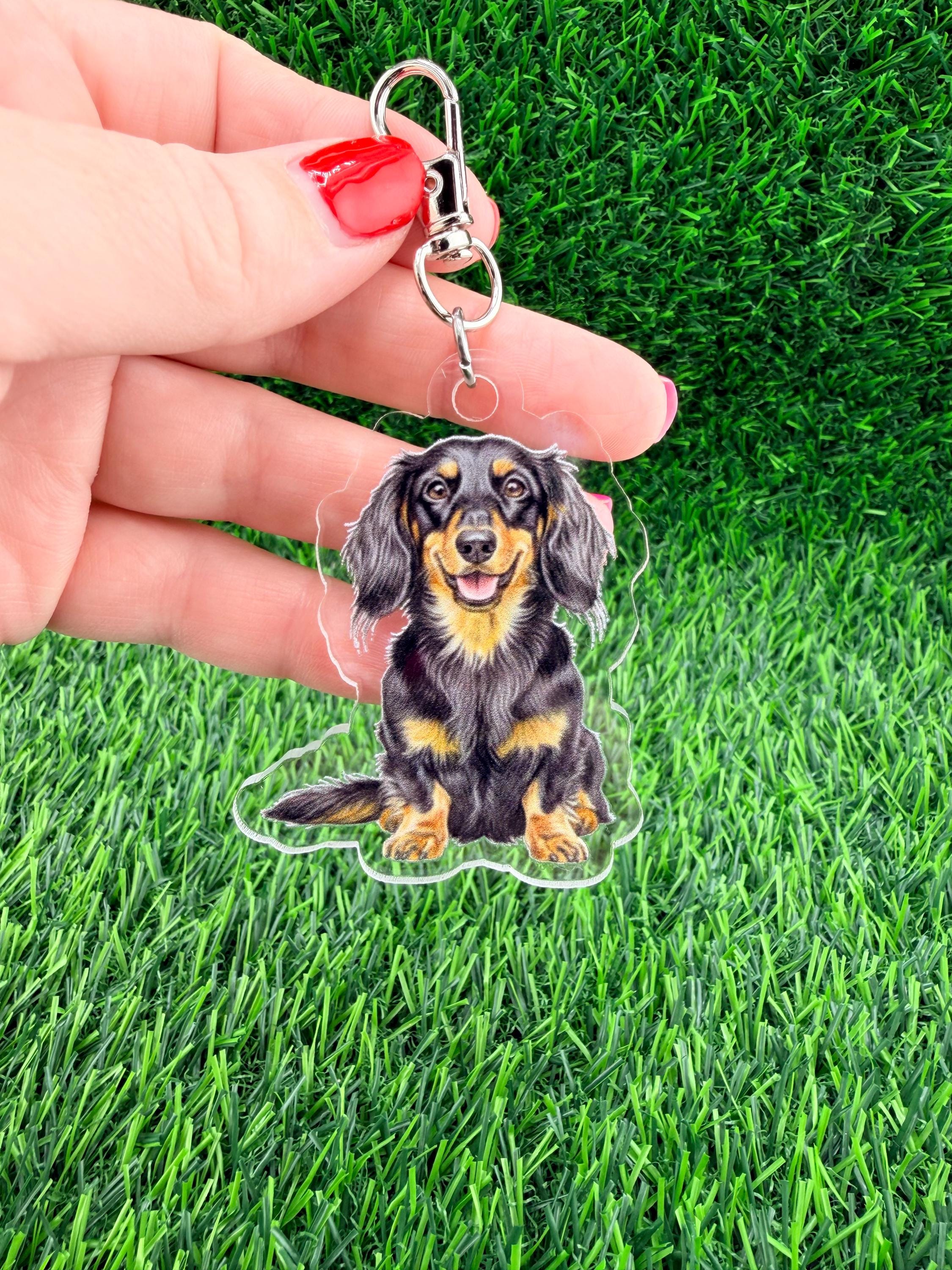 Long Haired Dachshund Black Tan Dog Breed Keychain