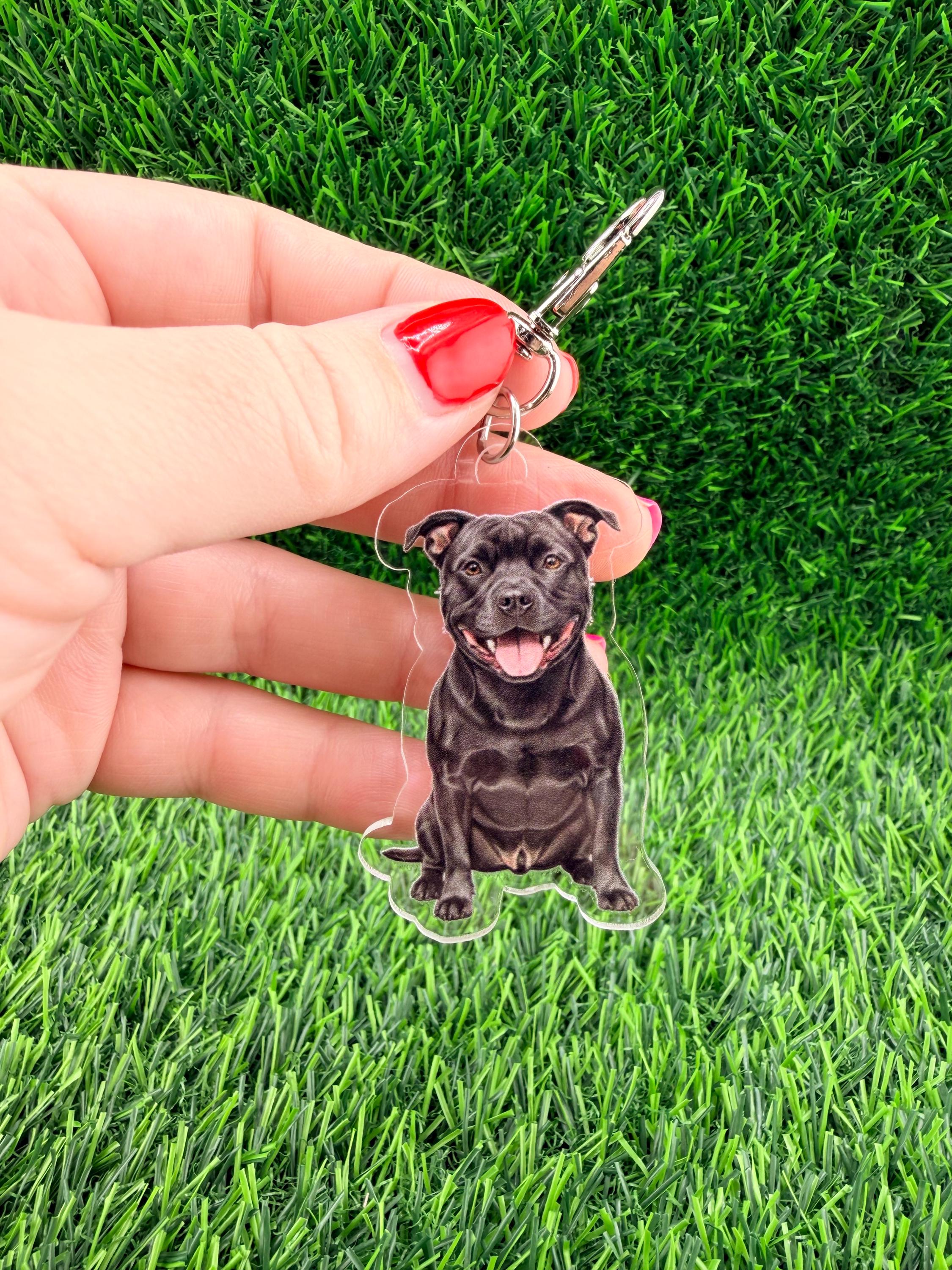 Staffy Staffordshire Black Dog Keychain