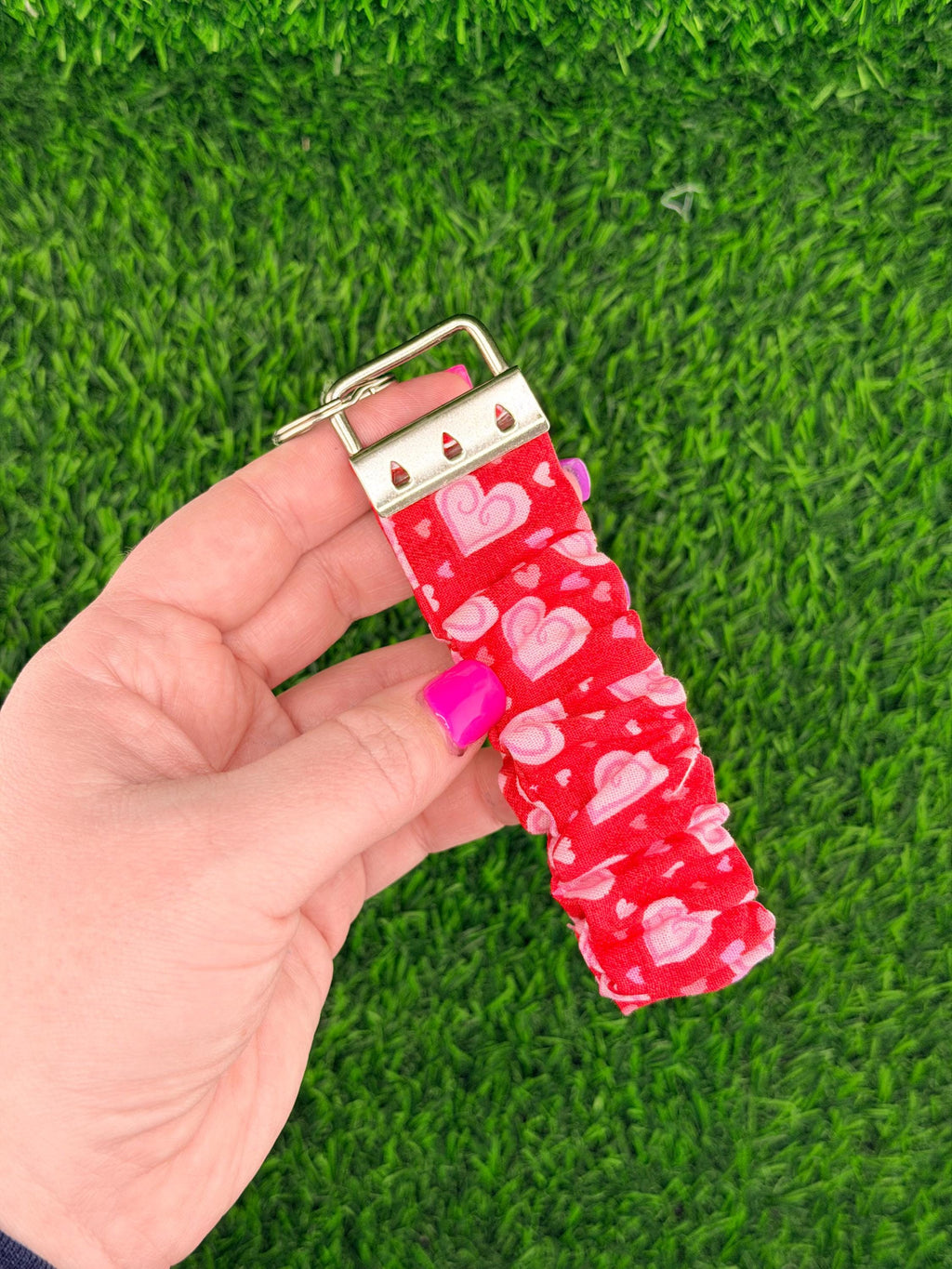 Pink Heart Swirl Scrunchie Wristlet