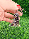 Doodle Grey Tan White Dog Keychain