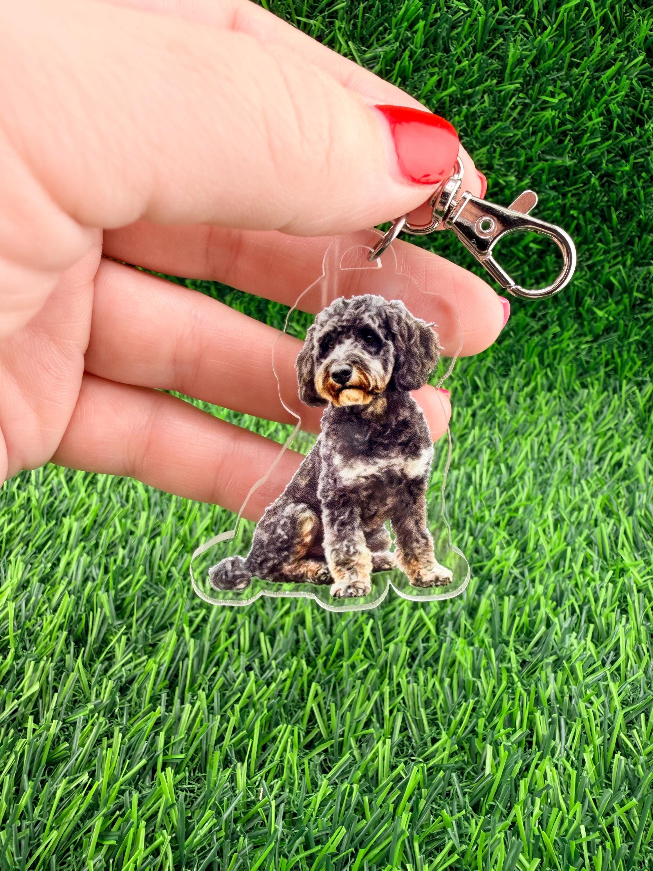 Doodle Grey Tan White Dog Keychain