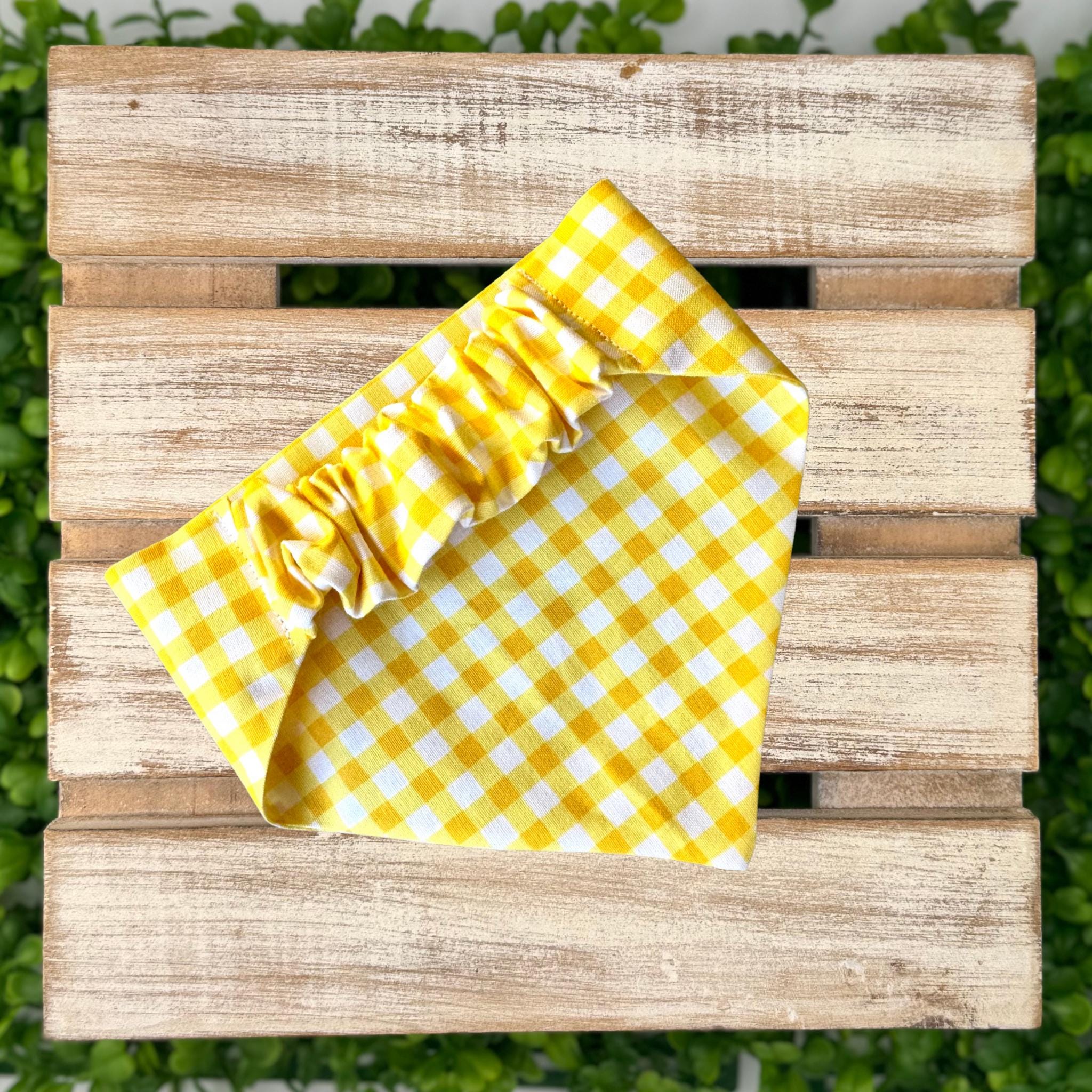 Yellow Gingham Scrunchie Dog Bandana