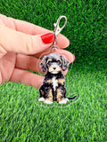 Cavapoo Black White TanDog Breed Keychain