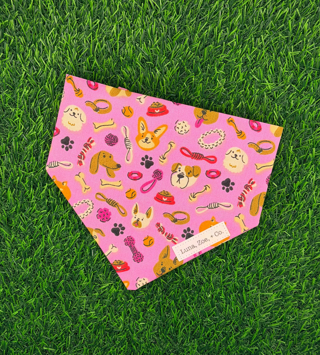 Pink Dog Toy Scrunchie Bandana