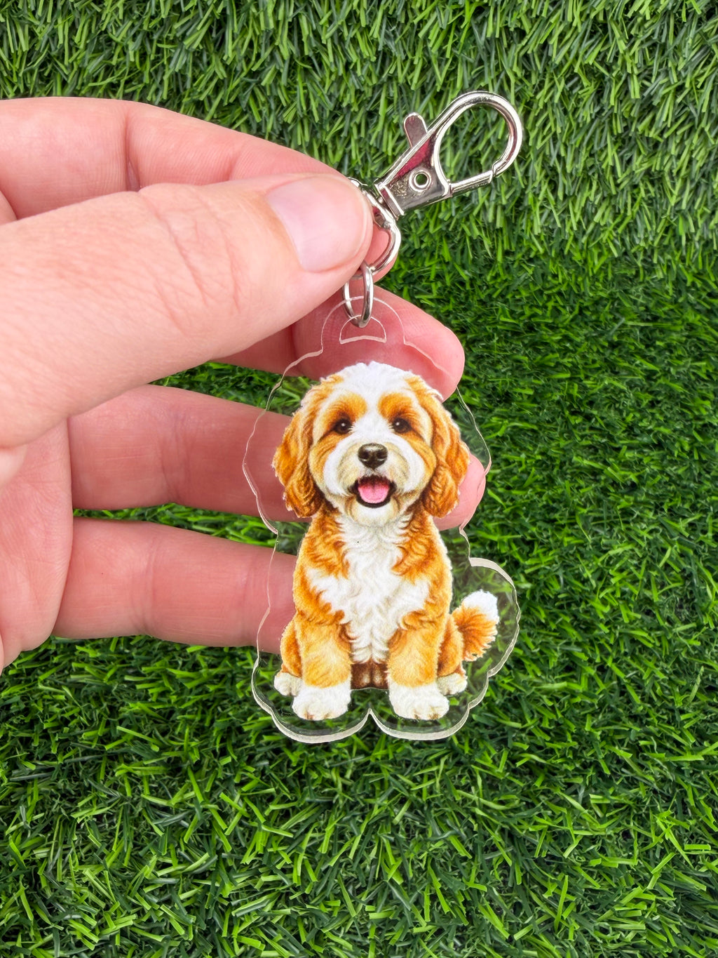 Cavapoo Apricot and White Keychain