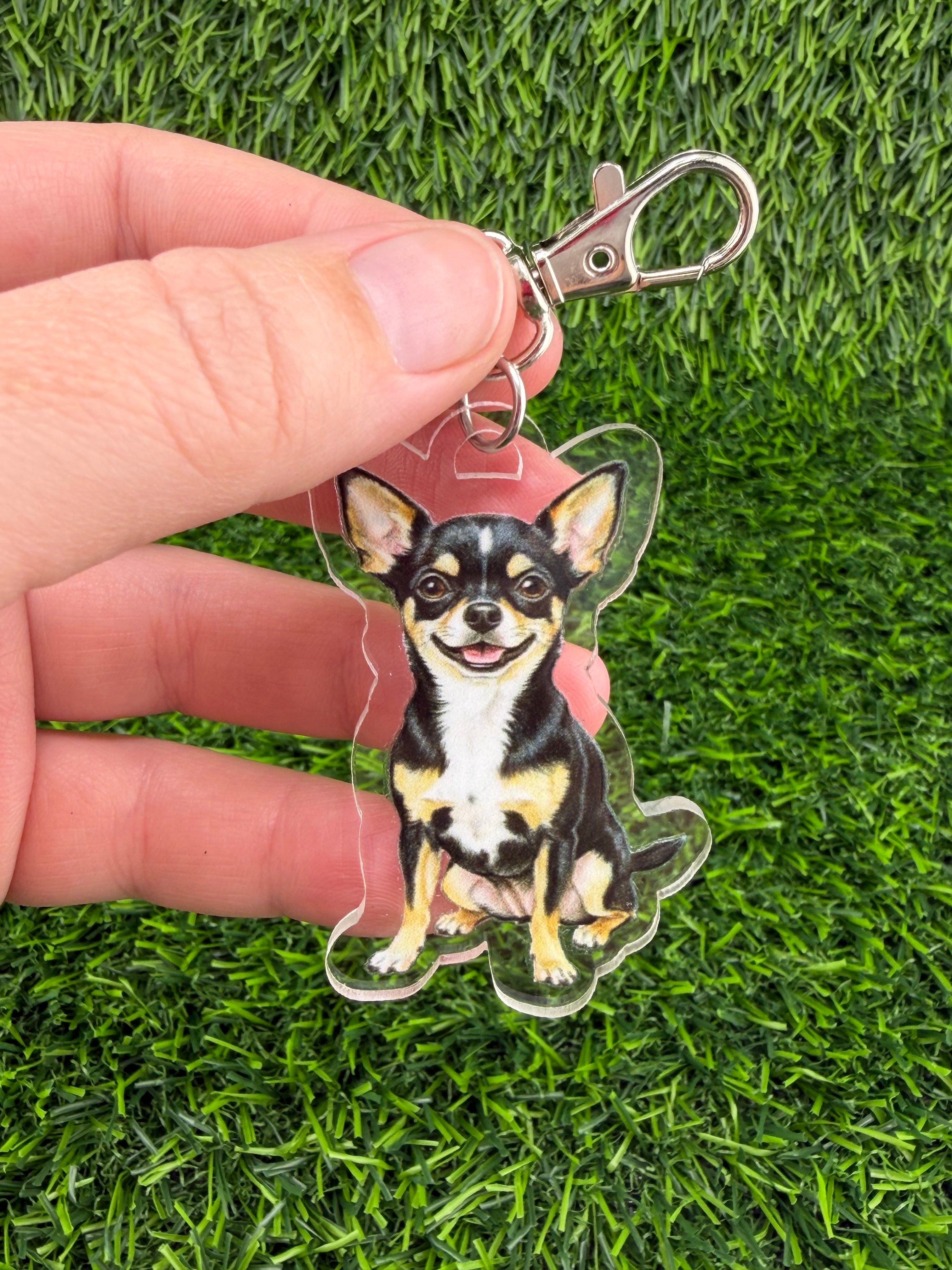 Chihuahua Black Tan and White Keychain