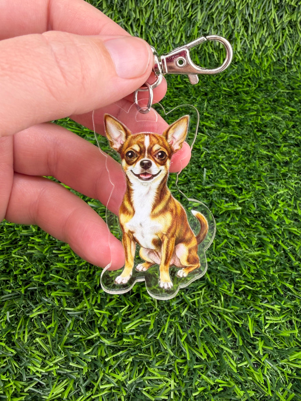 Chihuahua Brindle and White Keychain