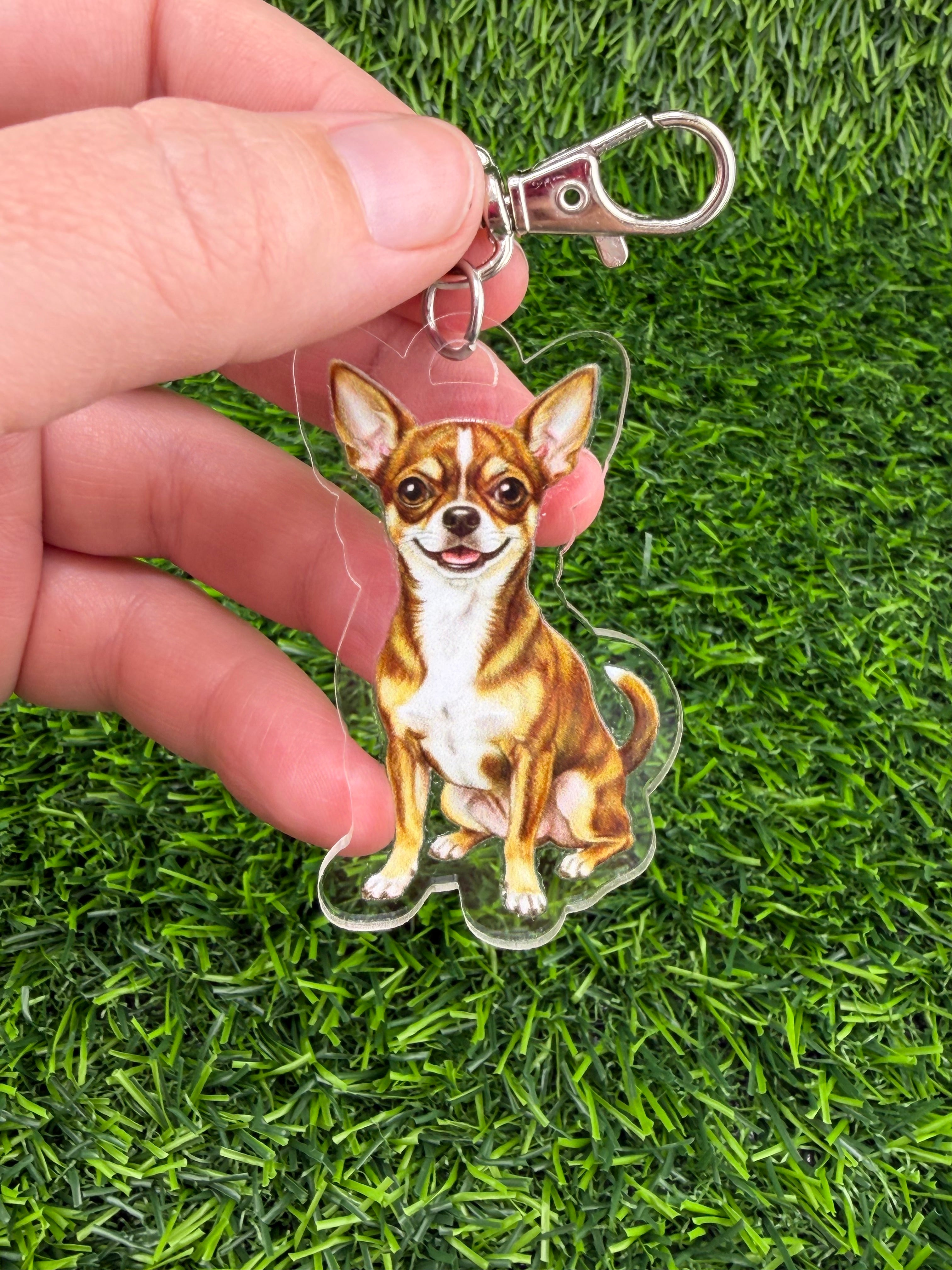 Chihuahua Brindle and White Keychain