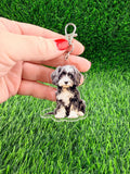 Cavapoo Black and White Dog Breed Keychain