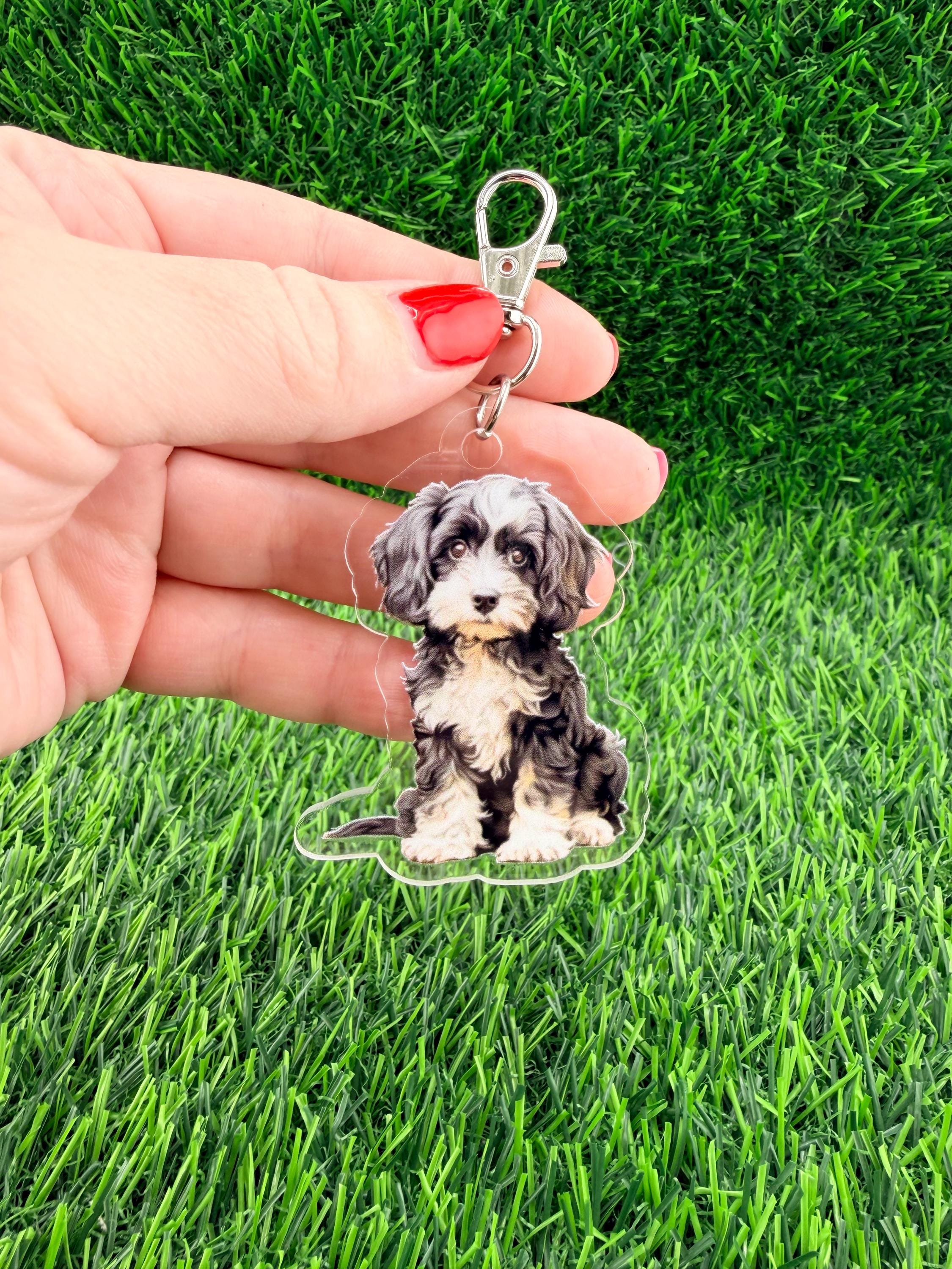 Cavapoo Black and White Dog Breed Keychain