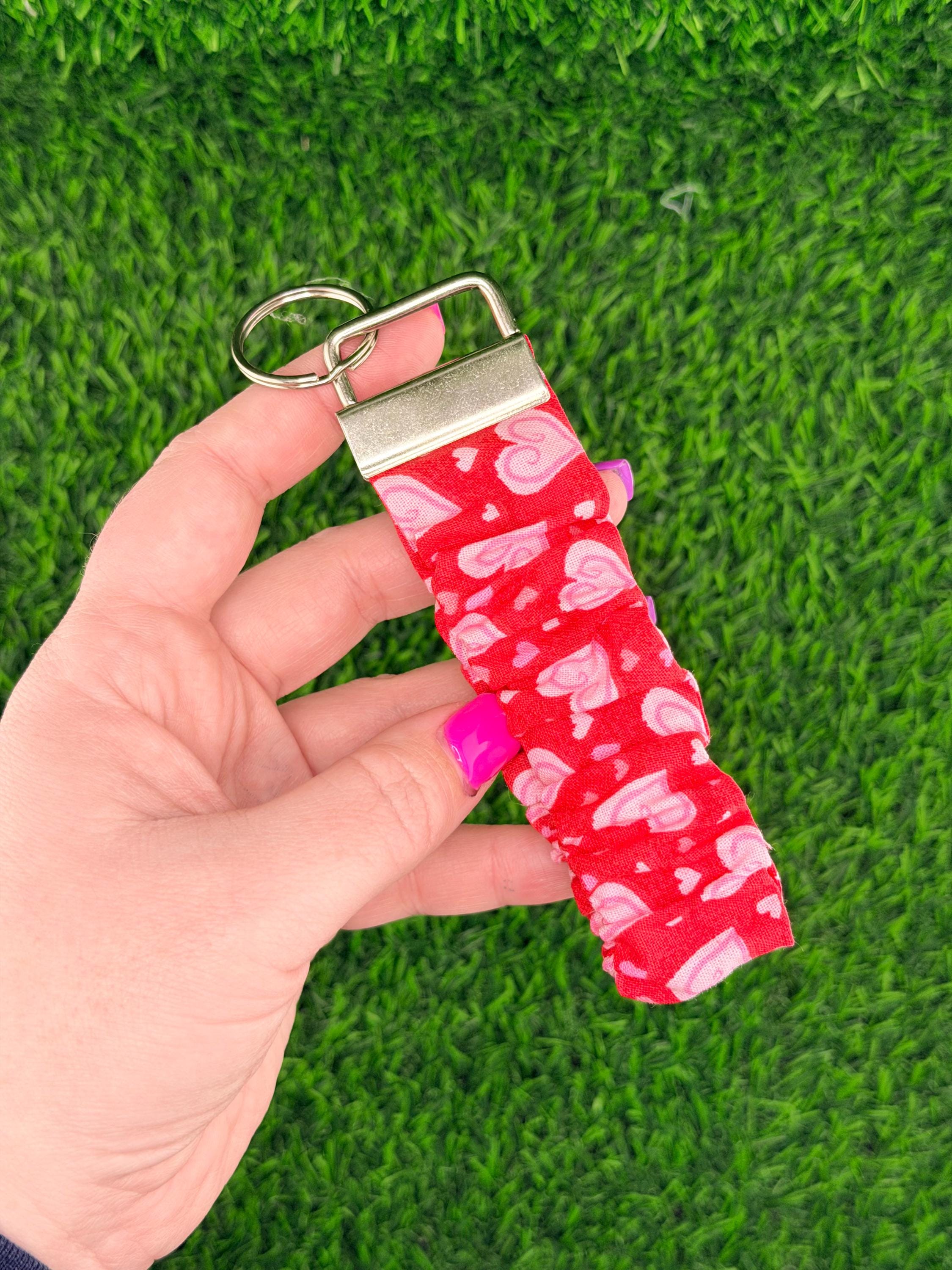 Pink Heart Swirl Scrunchie Wristlet