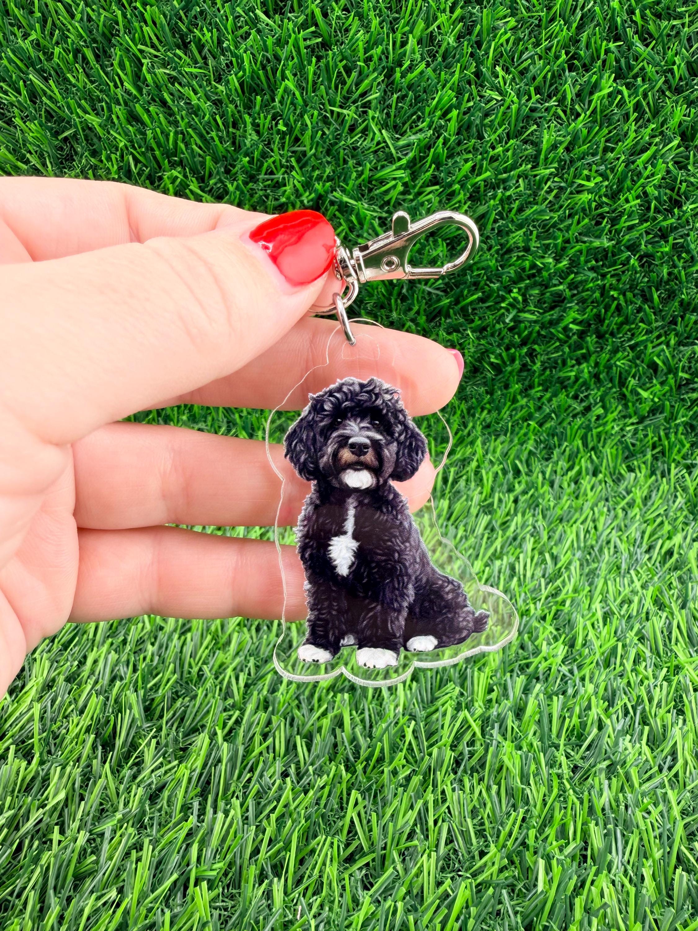 Doodle Black and White Dog Keychain