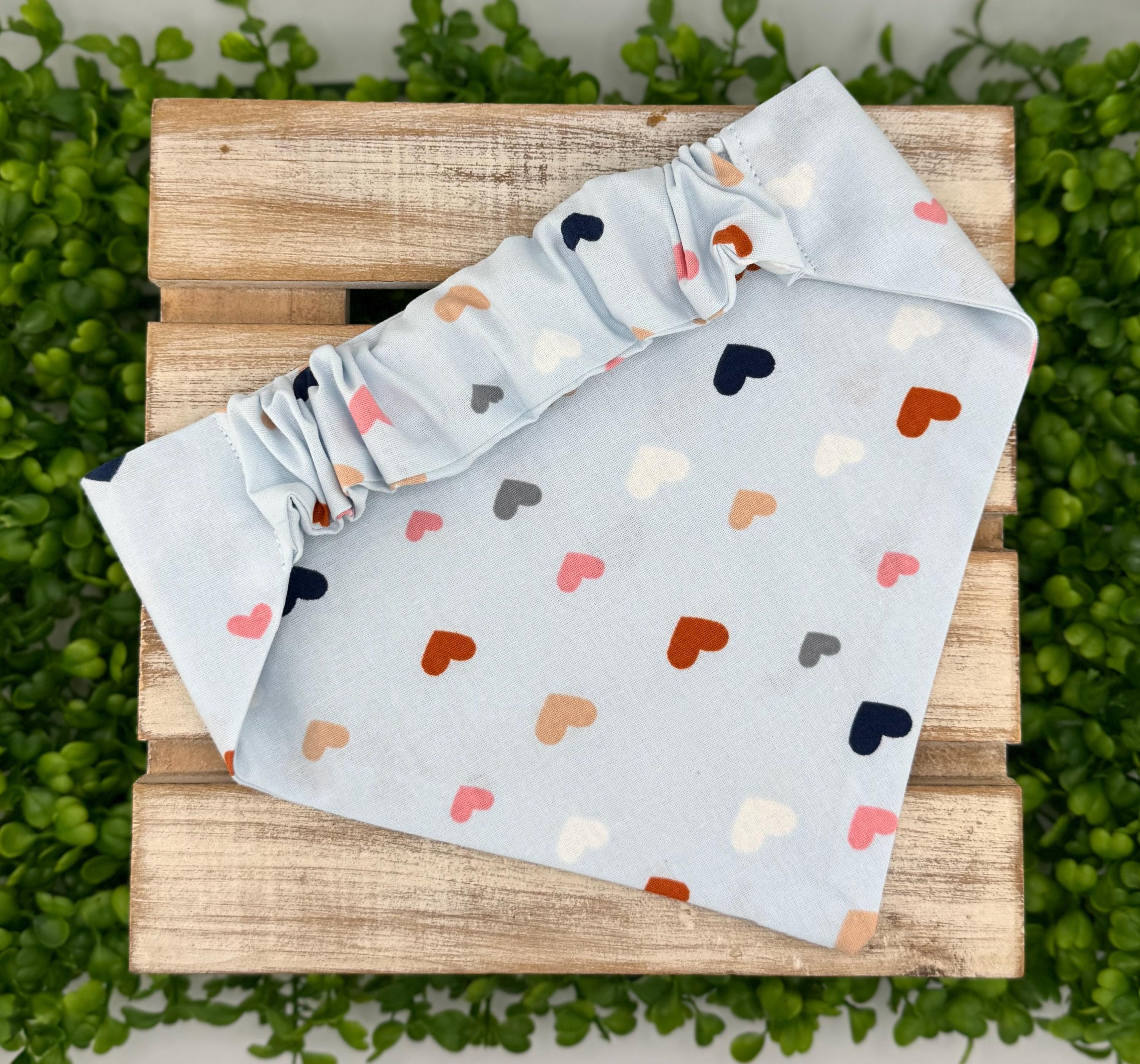 Light Blue Heart Scrunchie Dog Bandana
