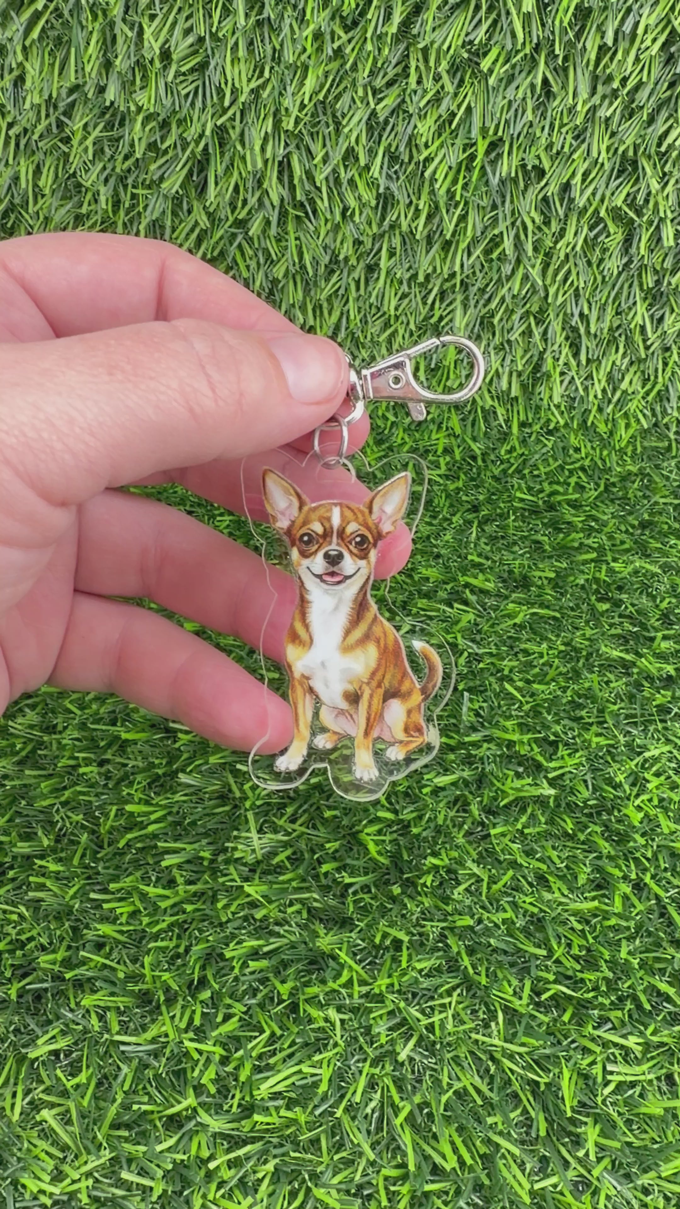 Chihuahua Brindle and White Keychain