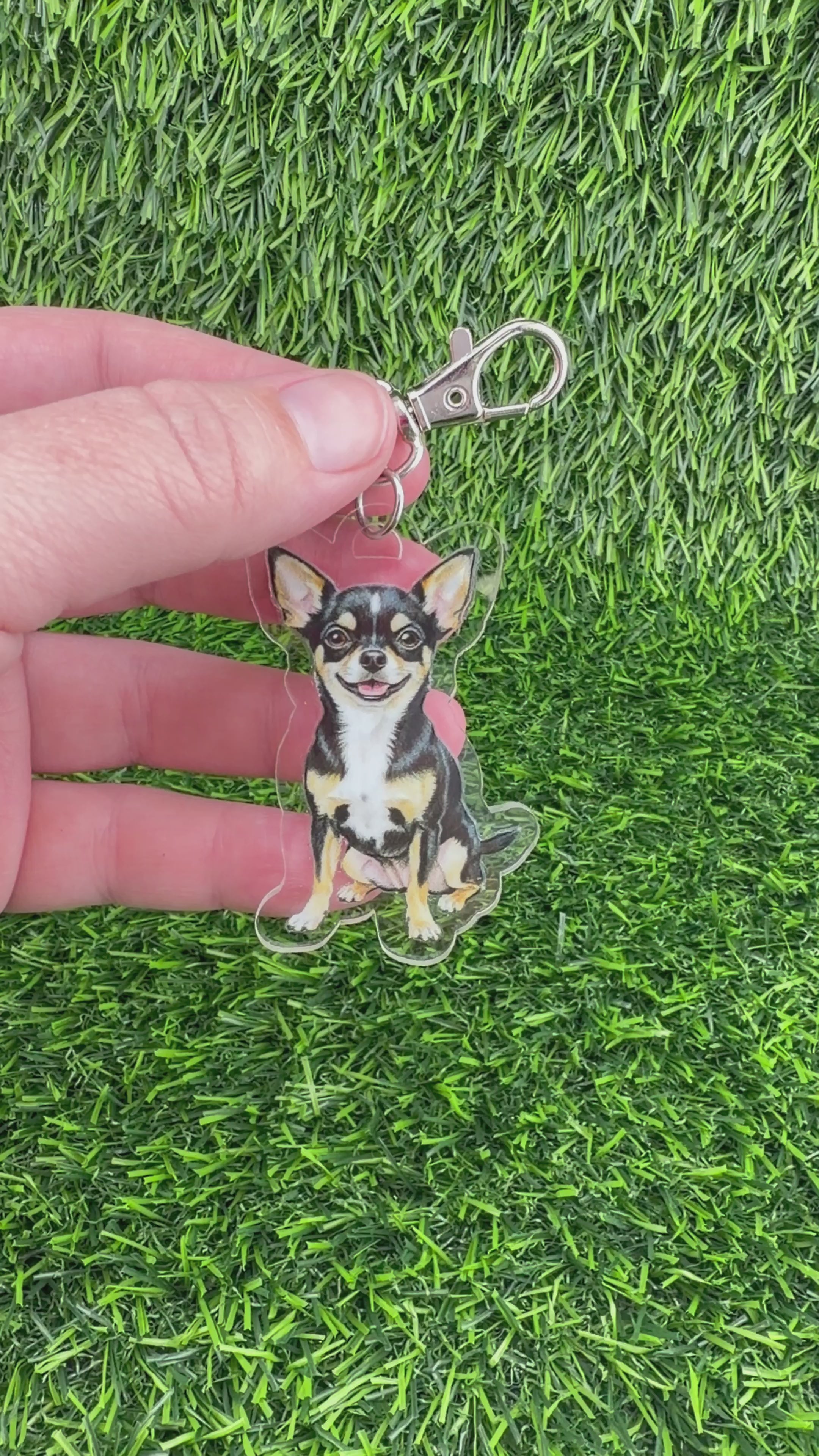 Chihuahua Black Tan and White Keychain